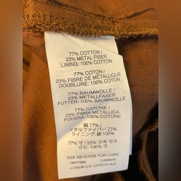 J Crew Pull On Pants Copper Metallic Cotton Blend Size 2 - Picture 8 of 9